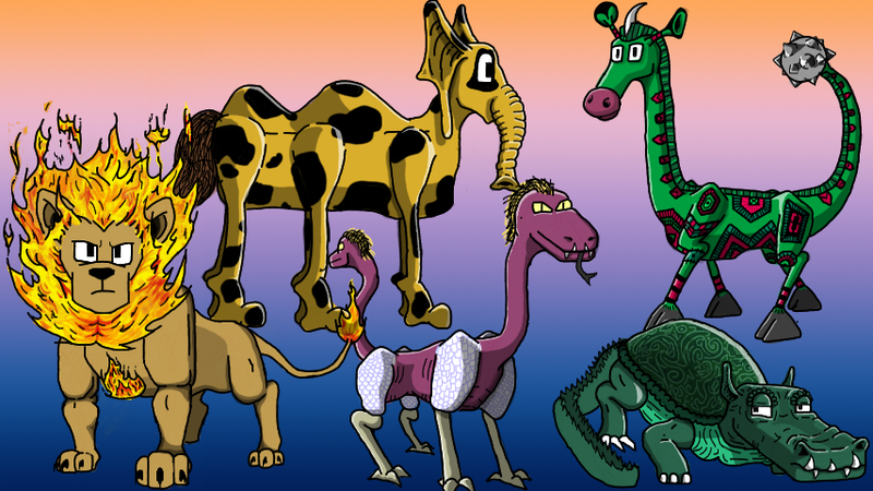 That Fire Lion is one of my all-time favorites. The others are all up there, too. Well...not the Elephamel. But the double-headed Ostrich Snake, the Croco-Turtle-Roo, and the Shrek-eared Stego-raffe are.